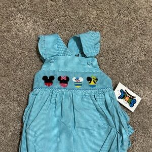 Blue Gingham Disney ruffle romper